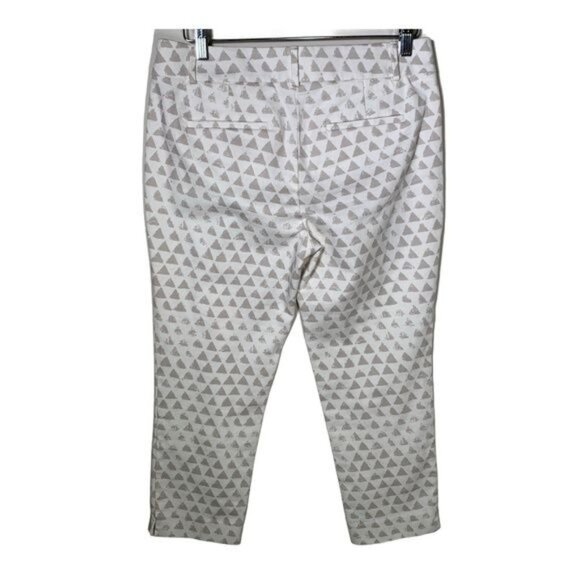 Loft Riviera Pants 6P Petite Cropped Cream Geometric Print Stretch - Picture 2 of 12
